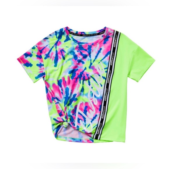 Justice Girls Tie Front Color Block Bright Tie-dye Graphic Tee sz: L (12-14) - Picture 1 of 5